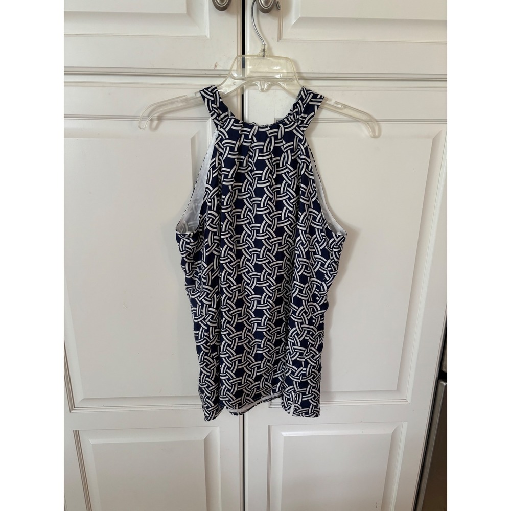 Skirtin Around New Canaan CT Silk‎ Halter Top Navy White Geometric Print Size 2